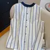 Elegante Top sin Mangas a Rayas con Volantes para Mujer, Verano 2026, Blusa Chic Única y Súper Elegante