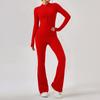 Pantalones populares europeos y americanos con cremallera de manga larga, traje de una pieza de manga micro, ajuste ceñido, traje de yoga para ejercicio realzador de cadera para mujer, ropa deportiva