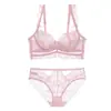 Encaje Europeo y Americano Sexy Ultra Fino Transparente para Busto Grande Reductor Tallas Grandes Sujetador Anticaída Elevador Conjunto de Sujetador para Mujer