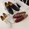 Nuevos Zapatos Blancos 2025 para Mujer Punta Redonda Retro con Cordones Planos Zapatos de Ballet de Caña Baja Completamente de Cuero Zapatos para Mujer