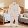 Conjunto de Roupa Íntima Infantil de Outono Algodão Tricot Botão no Ombro Sem Costura Desenho Animado Bebê Camada Base Roupa Térmica Blusas e Calças Tamanhos 73-90