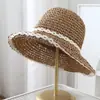 Sombrero de Paja Plegable con Adorno de Encaje para Mujer, Sombrero de Sol de Ala Ancha Estilo Francés Hueco para Playa de Verano