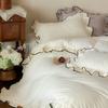 Otoño e Invierno Cálido Terciopelo Francés para Bebé Terciopelo Paloma Dormir Desnudo Juego de Cuatro Piezas Cubre Edredón de Encaje Color Puro Ropa de Cama de la Princesa Anna