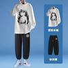 Primavera e Outono nova tendência masculina jovem combinando Fashion Brand Hong Kong estilo calças amarradas no tornozelo T-shirt manga comprida terno casual esportivo