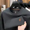 Camiseta de Algodón de Manga Larga Doble Cara 250g para Hombre Nuevo Estilo Primavera 2026 Cuello Redondo Bordado Logo de Caballo Camiseta Casual para Hombre