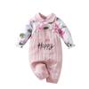 Macacão para Bebê Menina Primavera e Outono Roupas Fofas para Sair de Bebê Estilo Coreano Manga Longa com Chapéu Roupa para Engatinhar Recém-nascido Rosa