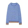 Comércio Exterior Roupas Femininas 2026 Moda Europeia e Americana Versátil Barra Cor Contrastante Manga Longa Gola Redonda Tricô Listrado para Mulheres F71272