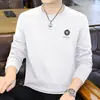 Camiseta de Manga Larga para Hombre Casual Jacquard Sudadera Cuello Redondo Moda Versátil Top Camisa Base de Tendencia Nueva para Hombre Primavera y Otoño