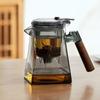 Infusor de té todo de vidrio de borosilicato, conveniente y elegante, con mango de nogal, separación de té y agua, portátil