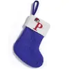Calcetines de Navidad Lindos con Letras y Colgante Pequeño de Lana Azul Tejida Decoraciones para Calcetines de Navidad Transfronterizos Nuevo Producto