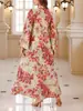 2026 Sitio Independiente Europeo y Americano Transfronterizo Amazon Vestido Largo de Otoño con Estampado Floral y Mangas Largas