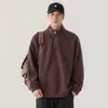 2026 Nueva Sudadera con Media Cremallera para Hombre Estilo Americano Peso Pesado Color Sólido Cuello Alto Chaqueta Casual Holgada Versátil Chaqueta de Algodón