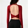 Linda Camiseta de Manga Longa para Yoga com Costas Abertas para Mulheres com Bojos Fixos Integrados Top Esportivo Pilates Secagem Rápida Roupa Fitness