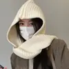 Conjunto de dos piezas de estilo coreano: chal y gorro con bufanda, de color liso, cálido y adecuado para otoño e invierno, gorro de punto de moda de doble uso