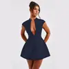 Jy24042 Verano Transfronterizo 2026 Nuevo Vestido Corto Ajustado Estilo Europeo y Americano Sexy Escote en V Profundo Elegante Vestido con Solapa para Mujer