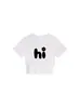 Camiseta Cinza de Verão Novo Estilo com Gola Redonda e Manga Curta para Mulheres com Estampa da Letra 'Hi', Top Versátil e Emagrecedor