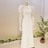 Vestido de noche estilo coreano blanco tubo cola de pez ajustado adelgazante banquete temperamento certificado de compromiso vestido de boda ligero para mujer