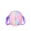 Bolsa de Ombro com Laço de Renda para Menina, Mini Bolsa Arco-Íris Brilhante de PU Estilosa, Nova Carteira de Moedas Infantil Transfronteiriça
