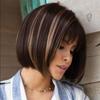Peruca mais vendida da Temu para mulheres, comércio exterior, fibra química, cabelo liso curto, mechas, peruca bobo, pode ser arrumada, pode ter franja lateral, cabelo curto, touca
