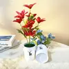 Popular Transfronteiriço 10 Peças Flor Artificial Lírio Pequena Planta em Vaso para Decoração de Casamento, Ornamentação Bonsai Flor Falsa de Tecido de Seda