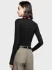 Camiseta Feminina Manga Longa Cruzada Europeia e Americana Hot Girl Cintura Marcada Ombro Direito Look Emagrecedor Outono Camisa Base para Camadas Pronta para Venda