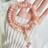 Pulsera de Raíz de Bodhi Desgastada con Gradiente Rosa de Doble Círculo para Mujer, Accesorio de Hilo Manual Artístico para Transmisión en Vivo de Tiktok