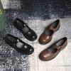 Zapatos Mary Jane de Tacón Grueso para Mujer Otoño e Invierno Nuevos Zapatos de Hebilla de Punta Redonda para Chica JK Zapatos Bajos de Tacón de Madera Zapatos de Cuero Vintage