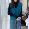 Chaleco de color liso estilo coreano para otoño e invierno con cuello, chaleco pullover versátil y simple, prenda exterior sin mangas, negro para mujer