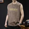 Chaleco sin mangas con letras retro americano para hombre, camiseta sin mangas holgada de verano para niños, tendencia Ins lavado vintage, camiseta sin mangas deportiva