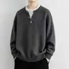 Suéter de Color Sólido Americano Falso Dos Piezas Cuello Henley para Hombre Otoño Marca de Moda Holgado Retro Versátil Casual Prendas de Punto Superior