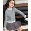 Camiseta básica para niña, cárdigan de otoño e invierno para niños, suéter de estilo coreano con encaje, top de color liso, versátil y elegante para niños pequeños