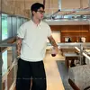 Camisa Polo de Cor Sólida Gola V Manga Curta Malha Masculina Verão Nova Camiseta de Negócios Tendência Slim Fit Versátil Top Casual