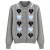Cardigan de Punto a Cuadros con Corazones Retro Europeo Americano Otoño Invierno para Mujer temu Cardigan de Punto Trenzado de Cuello Redondo de Manga Larga