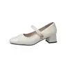 Zapatos Mary Jane cuadrados de estilo coreano para mujer, nueva colección de otoño 2026, tacón grueso, corte bajo, cierre de velcro, pequeños zapatos elegantes de cuero estilo francés