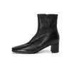 Botas femininas de couro de cavalo com aspecto desgastado, salto médio grosso, novo estilo outono e inverno, couro genuíno, bico redondo, zíper lateral, botinhas femininas, tamanho 40