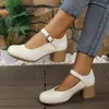 Nuevos Zapatos Mary Jane de Tacón Grueso Estilo de Comercio Exterior Primavera y Verano, Zapatos Planos de Piel Suave, Zapatos de Mujer Cómodos con Suela Blanda, Transfronterizo