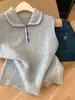 Colete listrado juvenil 100% lã estilo coreano para mulheres, colete de cashmere sem mangas estiloso com gola de boneca em camadas para outono e inverno
