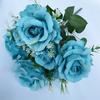 Flor Artificial Rosa Brillante Fénix de 7 Cabezas Planta Verde Artificial en Maceta Flor Decorativa para Salón de Bodas Decoración de Mesa para Interiores