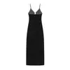Estilo Europeu e Americano Verão Nova Roupa Feminina, Ajustada ao Corpo, Elegante Decote V Profundo, Alças Finas, Vestido Midi de Veludo