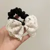 Moño para el pelo negro de encaje bordado exquisito de doble capa, color retro fresco y dulce, cuerda para el pelo, moño suave y lindo