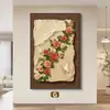 Pintura de entrada de rosa texturizada estilo creme, pintura vertical floral de borboleta vintage francesa personalizada para decoração de hall de entrada