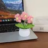 Vaso de planta puff tricotado à mão decoração de casa, flores artificiais de tricô, buquê de crochê de lã presente, transfronteiriço