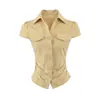 805-2026 Primavera/Verano Nuevo Estilo Europeo y Americano Top Ceñidor de Cintura Adelgazante Camisa Sexy de Manga Corta Ajustada para Mujer