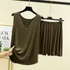 Conjunto de Ropa de Casa de Modal de Talla Grande Nuevo de Verano para Mujer: Conjunto de Dos Piezas de Pijama Delgado: Chaleco de Cuello en V y Shorts de Cintura Elástica