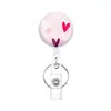 Porta-credencial retráctil de resina epoxi transfronterizo con clip de corazón rosa y lazo para tarjetas de identificación médicas, En stock