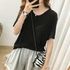 Camiseta de manga corta con cuello en U holgada adelgazante blanca estilo occidental mezclada gris para mujer, versátil, delgada, de seda helada, con cuello en V, tejida, top