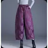 Qualidade Garantida Novo Estilo Chinês Redutor de Idade Mulheres de Meia-Idade Estilo Nacional Jacquard Outono Novo Tamanho Grande Calças de Nove Pontos Emagrecedoras Calças Boot Casuais