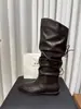 Botas de Piel de Vaca Puntiagudas Botas Largas Mujer 2026 Nuevas Botas Altas Adelgazantes Botas de Jinete Botas Elásticas Botas Fruncidas Apiladas