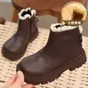 Botas de Cuero Forradas de Felpa para Niñas, Botas de Princesa de Moda para Niños, Botas Nuevas de Algodón Otoño/Invierno 2026, Botas Cortas para Niñas, Botas Calientes