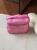 Bolsa de Cosméticos Rayada con Espejo para Mujer, Portátil para Viajar, Gran Capacidad, de Pie, Linda, Bolso de Mano Cuadrado Pequeño